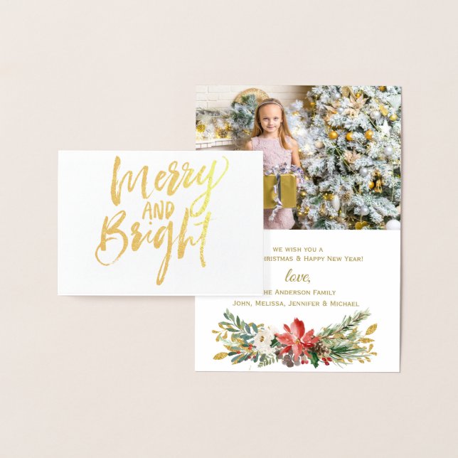 Gold Foil Merry & Bright Helgdag jul Photo Folierat Kort (Display)