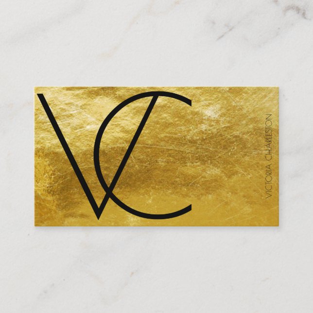Gold Foil Modern Initialer Simple Visitkort (Framsida)