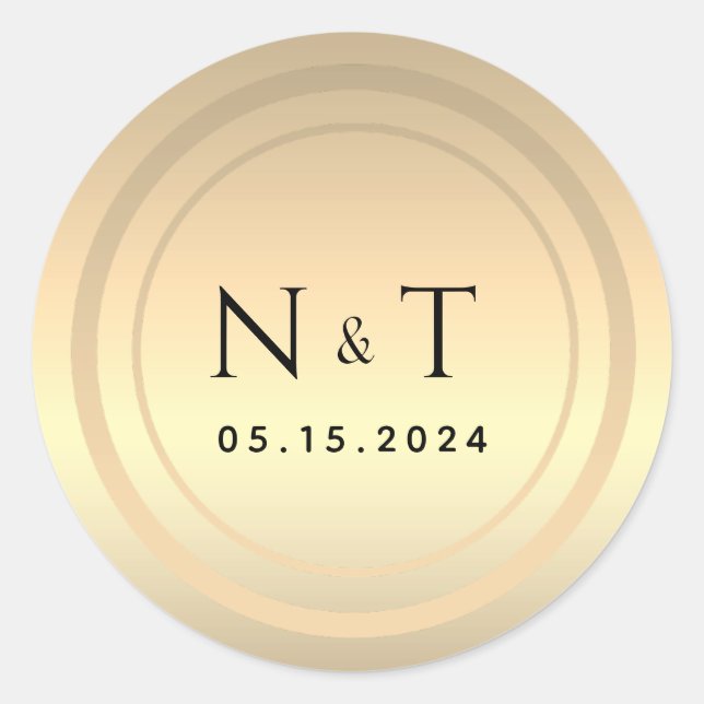 Gold Foil Monogram Bröllop Runt Klistermärke (Framsida)