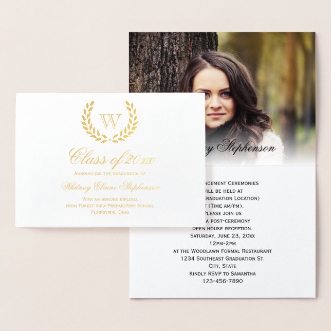Gold Foil Monogram Photo College Graduation Foil C Folierat Kort (Display)