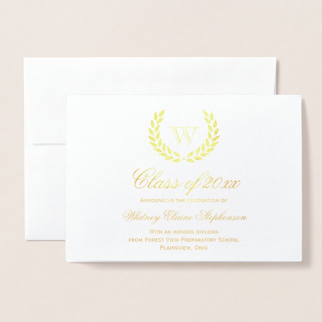 Gold Foil Monogram Photo College Graduation Folierat Kort (Framsida med kuvert)