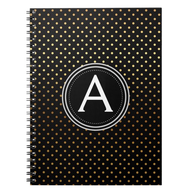 Gold Foil Monogram Polka Dot-anteckningsbok Anteckningsbok Med Spiral (Framsidan)