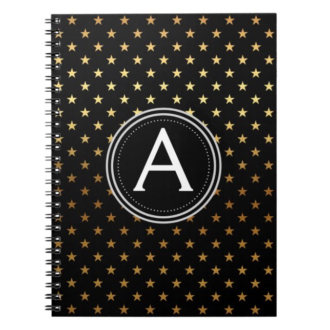 Gold Foil Monogram Stars - bärbar dator Anteckningsbok Med Spiral (Framsidan)