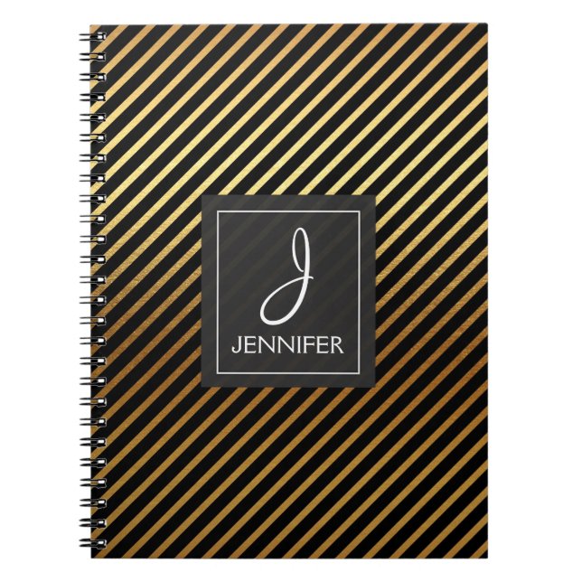 Gold Foil Monogram Stipe-anteckningsbok Anteckningsbok Med Spiral (Framsidan)