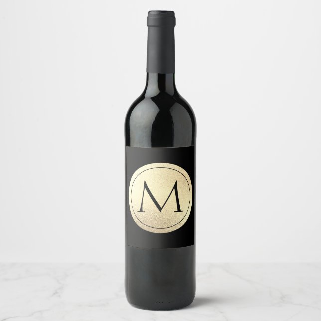 Gold Foil Monogram Vinflaska Etikett (Framsida)