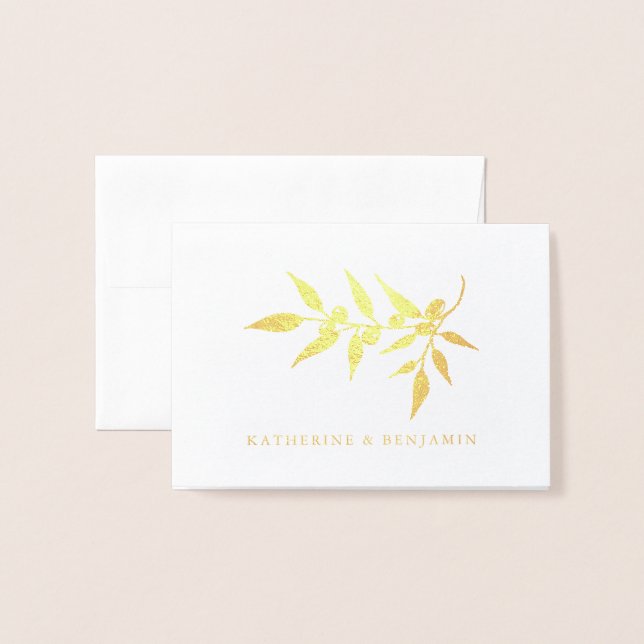 Gold Foil Olive Gren | Bröllop Folierat Kort (Framsida med kuvert)