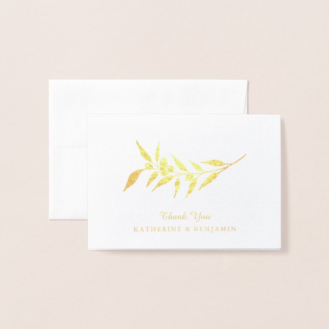 Gold Foil Olive Gren | Bröllop Folierat Kort (Framsida med kuvert)