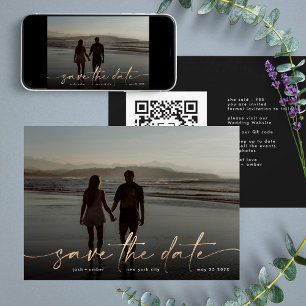 Gold Foil Onyx Black Modern Photo QR-kod Spara Datumet