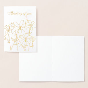Gold Foil Outline Lilies Flowers tänker på dig Folierat Kort