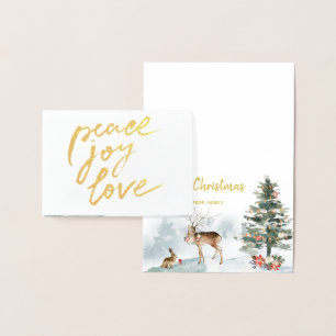 Gold Foil Peace Joy Kärlek Woodland jul Folierat Kort
