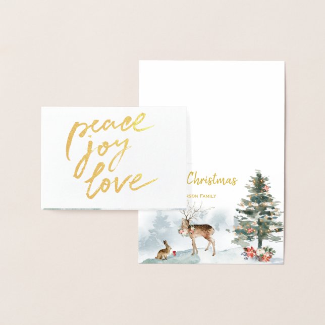 Gold Foil Peace Joy Kärlek Woodland jul Folierat Kort (Display)