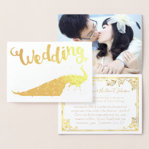 Gold Foil Peacock din inbjudan till fotobröllop Folierat Kort