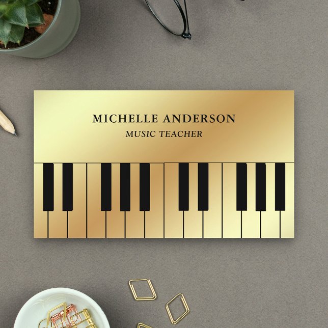 Gold Foil Piano Tangentbord Musician Pianist Visitkort (Skapare uppladdad)