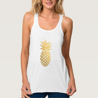 Gold Foil Pineapple Hawaiian Linne Med Racerback