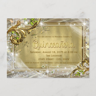 Gold Foil Quinceañera Inbjudningar