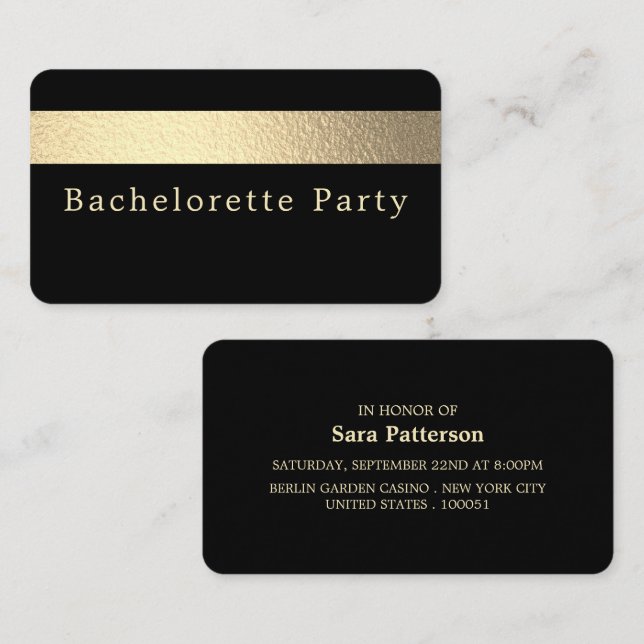 Gold Foil Rand, Bachelorette Party Biljett Inbjuda (Fram/baksida)