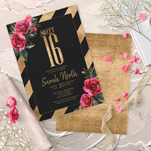 Gold Foil Rand Blommigt Black ID757 Inbjudningar