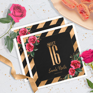 Gold Foil Rand Blommigt Black ID757 Pappersservett