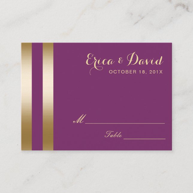 Gold Foil Rand Elegant Lila Bröllop Sittplatser Placeringskort (Framsida)