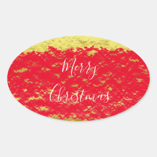 Gold Foil Red Glittery Sparkles God jul Ovalt Klistermärke