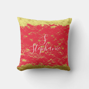 Gold Foil Red Glittery Sparkles Monogram Initialer Kudde