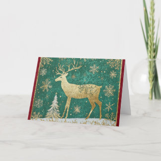 Gold Foil Reindeer med Snöflingor Kort