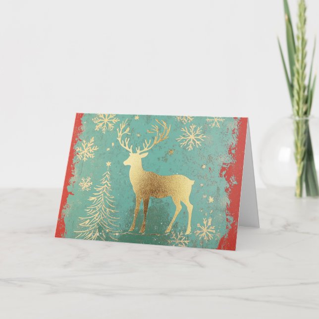 Gold Foil Reindeer med Velvet Gräns Kort (Framsida)