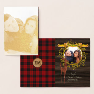 GOLD FOIL Rustic Buffalo Pput Stag PHOTO Julafton Folierat Kort
