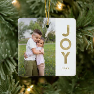 Gold Foil Se JOY Jul Photo Julgransprydnad Keramik