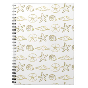 Gold Foil See Snäckors Chic Beach Elegant White Anteckningsbok