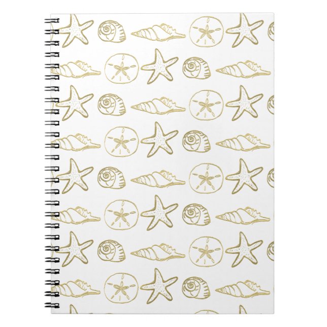 Gold Foil See Snäckors Chic Beach Elegant White Anteckningsbok (Framsidan)