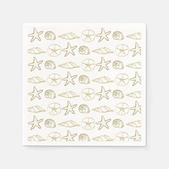 Gold Foil See Snäckors Chic Beach Elegant White Pappersservett (Framsidan)