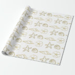 Gold Foil See Snäckors Chic Beach Elegant White Presentpapper<br><div class="desc">papper radbrytning av anpassningsbar</div>