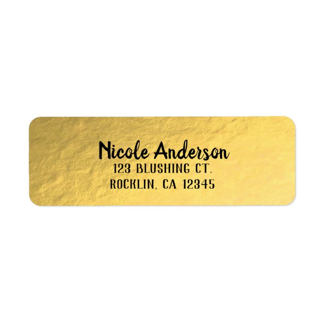 Gold Foil Shine Modern Elegant Chic Bröllop Returadress Etikett (Framsidan)