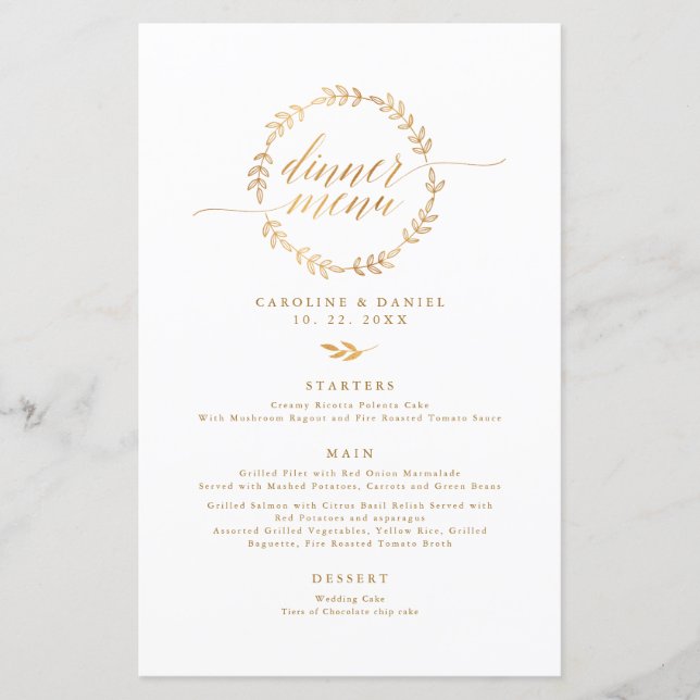 Gold Foil Snyggt Calligraphy Bröllop Menu (Framsida)