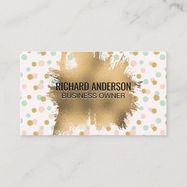 Gold Foil Splatter | Glitter Confetti | Polka Dot Visitkort (Framsida)