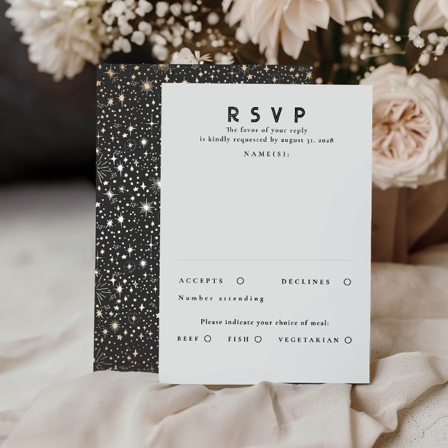 Gold Foil Stars Modern Bröllop OSA (Celestial RSVP Cards)