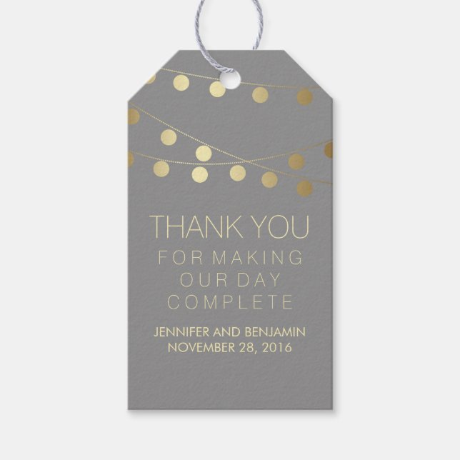 Gold Foil String Ljus Elegant bröllop Presentetikett (Framsidan)