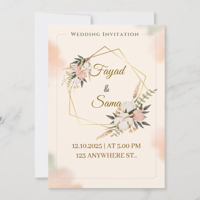 Gold Foil Style Wedding Invitation | Elegant Scrip Julkort (Framsida)