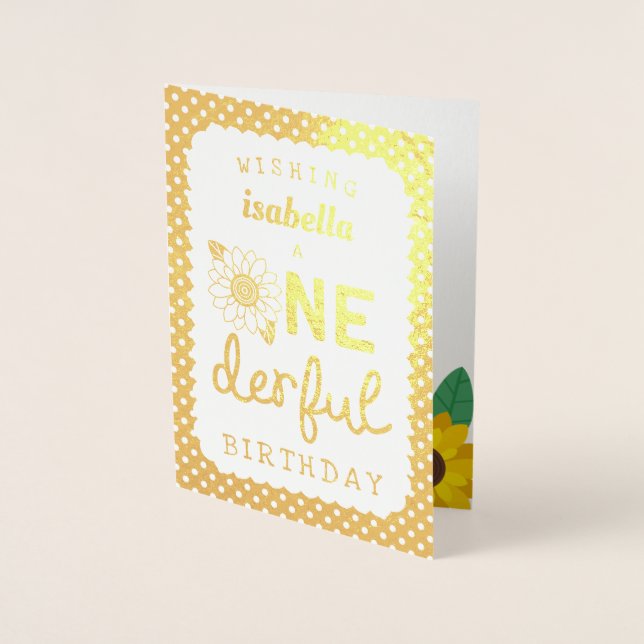 Gold Foil Sunblommor Oenderful Birthday Folierat Kort (Framsida)