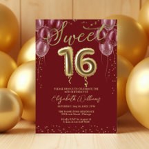 Gold Foil Sweet 16 Birthday Balloons Burgundy