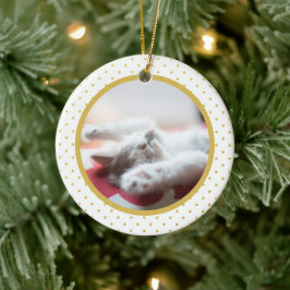 Gold Foil Tiny Polkadots Mönster Cat Photo Julgransprydnad Keramik