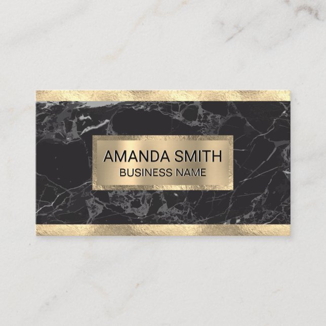Gold Foil Trim | Black Marble Guld Metallic Banner Visitkort (Framsida)