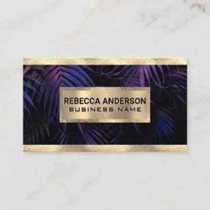 Gold Foil Trim Lila Handflatan Löv Visitkort