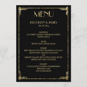 Gold Foil Underbar Gatsby Art Deco Bröllop Menu Bl Meny