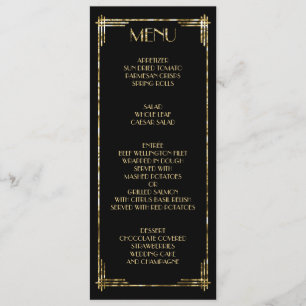 Gold Foil Underbar Gatsby Art Deco Bröllop Menu Bl Meny