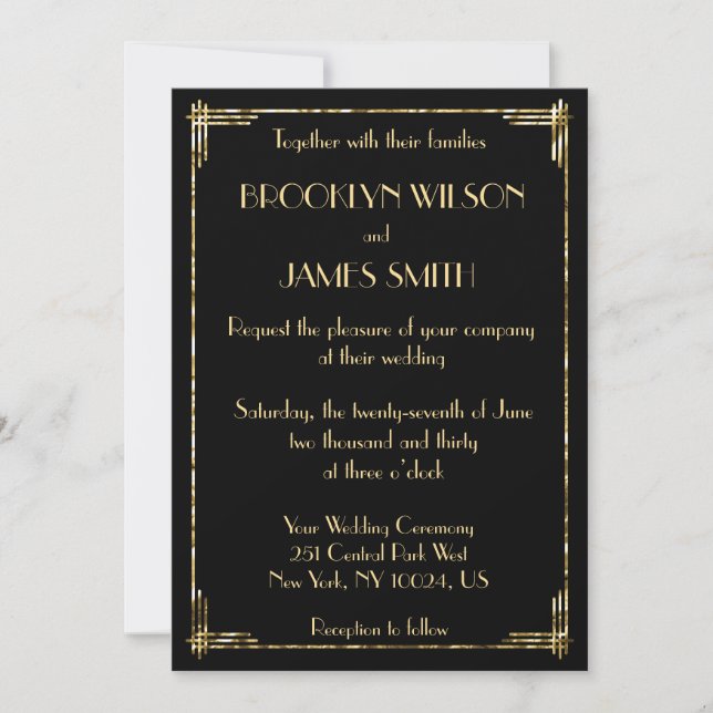 Gold Foil Underbar Gatsby Art Deco Bröllopsinbjudn Inbjudningar (Framsida)