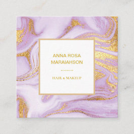 *~* Gold Foil Veins Lavender Marble Chic Trendig Fyrkantigt Visitkort