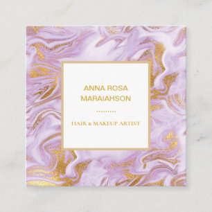 *~* Gold Foil Veins Lavender Marble Modern Chic Fyrkantigt Visitkort