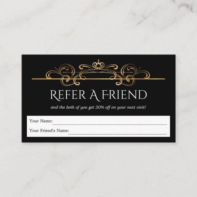 Gold Foil Vintage Swirls Black Elegant Rabattkort (Framsida)